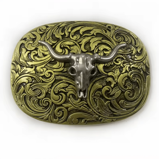 Boucle de ceinture western argentée crâne de taureau (4)