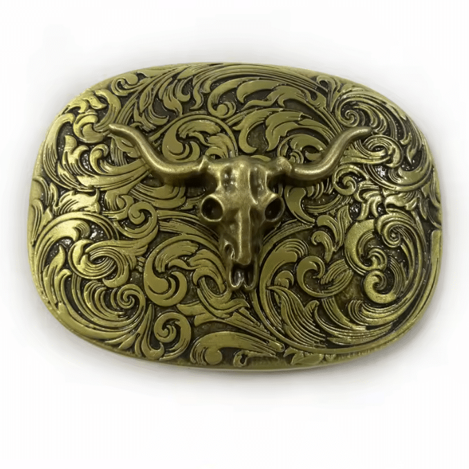 Boucle de ceinture western argentée crâne de taureau (5)