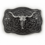 Boucle de ceinture western argentée crâne de taureau (6)