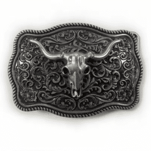 Boucle de ceinture western argentée crâne de taureau