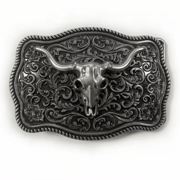 Boucle de ceinture western argentée crâne de taureau (6)