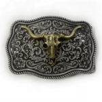 Boucle de ceinture western argentée crâne de taureau (7)