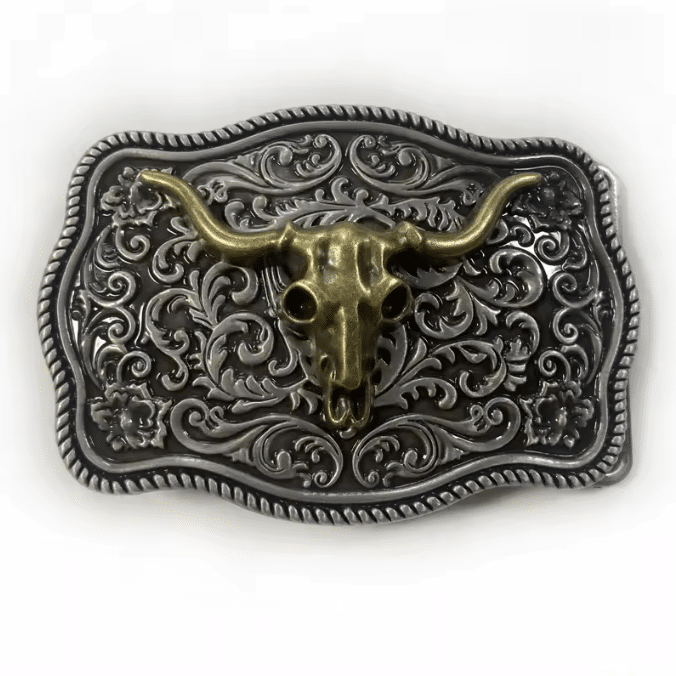 Boucle de ceinture western argentée crâne de taureau (7)