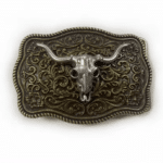 Boucle de ceinture western argentée crâne de taureau (8)