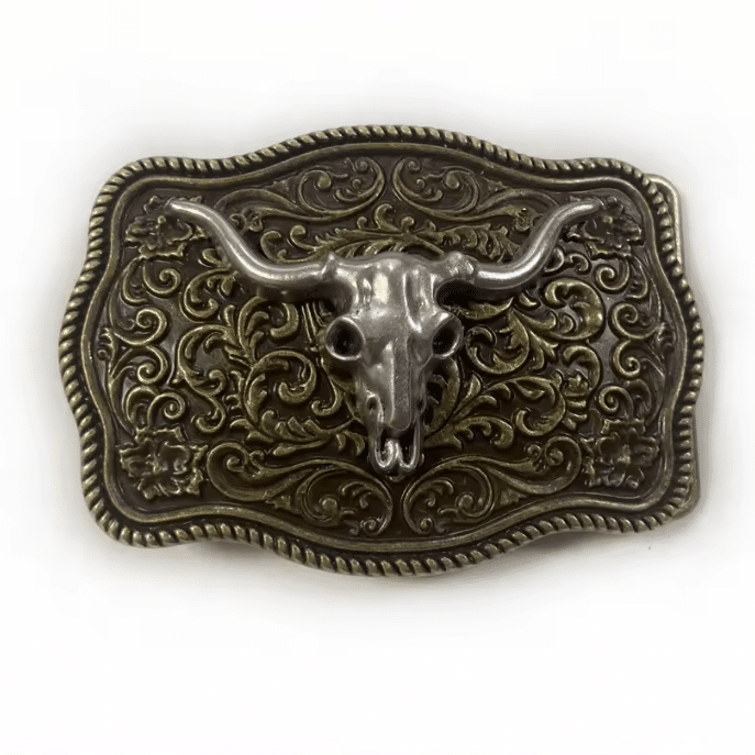 Boucle de ceinture western argentée crâne de taureau (8)