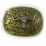 Boucle de ceinture western argentée taureau (1)
