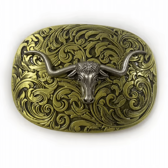 Boucle de ceinture western argentée taureau (1)