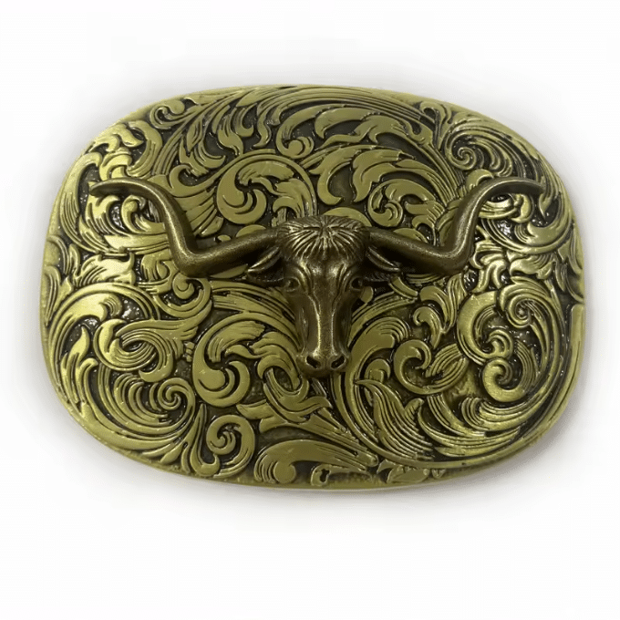 Boucle de ceinture western argentée taureau (2)