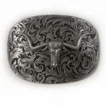 Boucle de ceinture western argentée taureau (3)