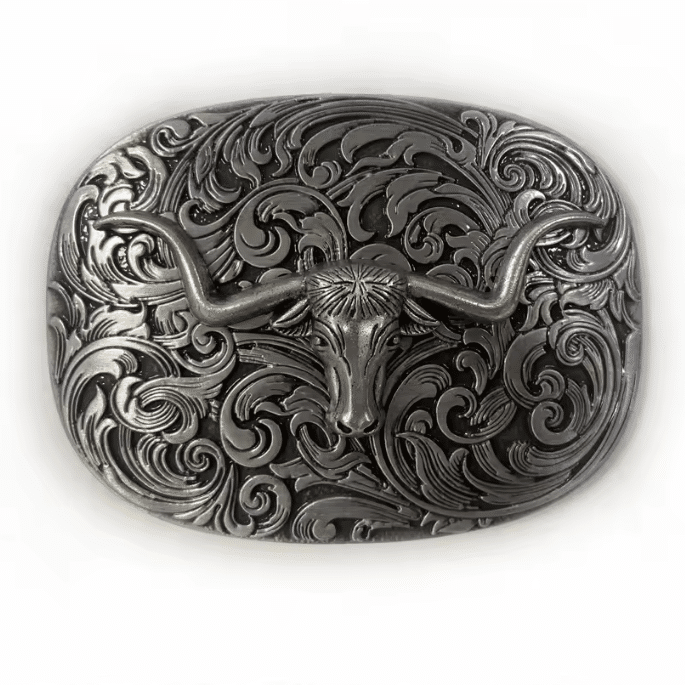 Boucle de ceinture western argentée taureau (3)
