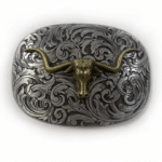 Boucle de ceinture western argentée taureau (4)