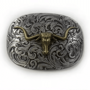 Boucle de ceinture western argentée taureau