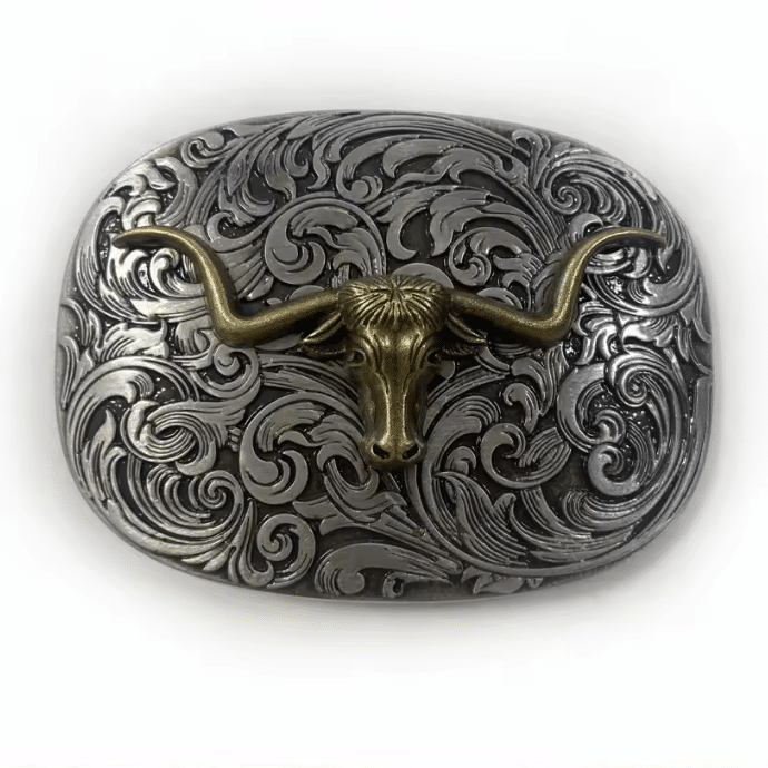 Boucle de ceinture western argentée taureau (4)