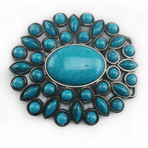 Boucle de ceinture western argentée turquoise