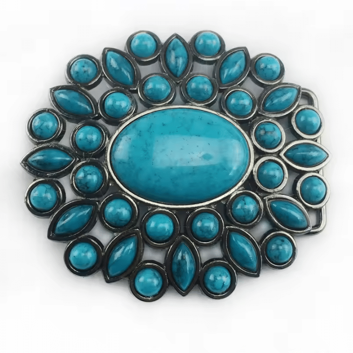 Boucle de ceinture western argentée turquoise