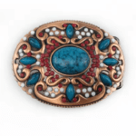 Boucle de ceinture western cuivrée à pierres turquoise