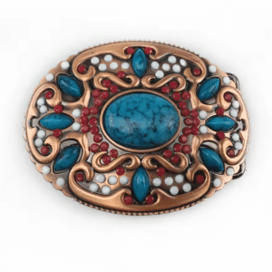 Boucle de ceinture western cuivrée à pierres turquoise