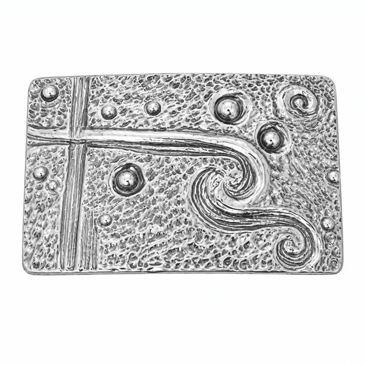 Boucle de ceinture western en cuivre blanc martelé