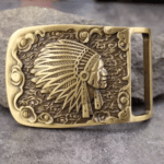 Boucle de ceinture western en laiton massif à motif chef amérindien (1)