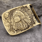 Boucle de ceinture western en laiton massif à motif chef amérindien (2)