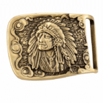 Boucle de ceinture western en laiton massif à motif chef amérindien (3)