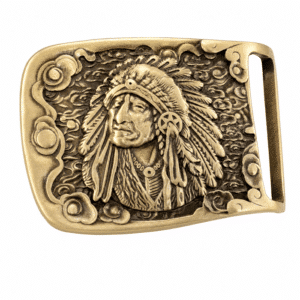 Boucle de ceinture cowboy en laiton massif à motif de chef amérindien