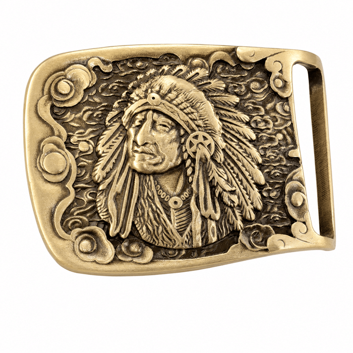 Boucle de ceinture western en laiton massif à motif chef amérindien (3)