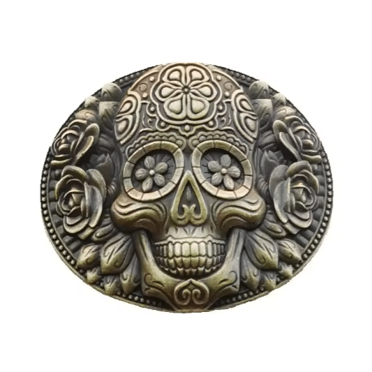 Boucle de ceinture western tête de mort mexicaine (2)