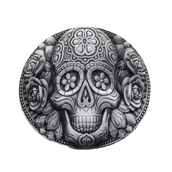 Boucle de ceinture western tête de mort mexicaine (3)