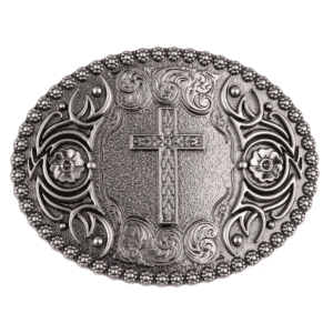 Boucle de ceinture western vintage à croix chrétienne et fleurs