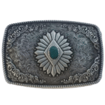 Boucle western argentée turquoise vintage