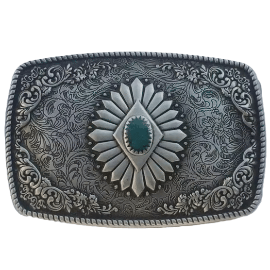Boucle western argentée turquoise vintage