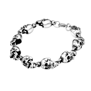 Bracelet cowboy têtes de mort acier inoxydable