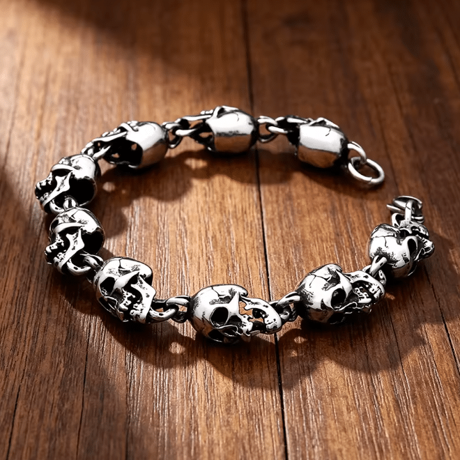 Bracelet cowboy têtes de mort acier inoxydable (2)