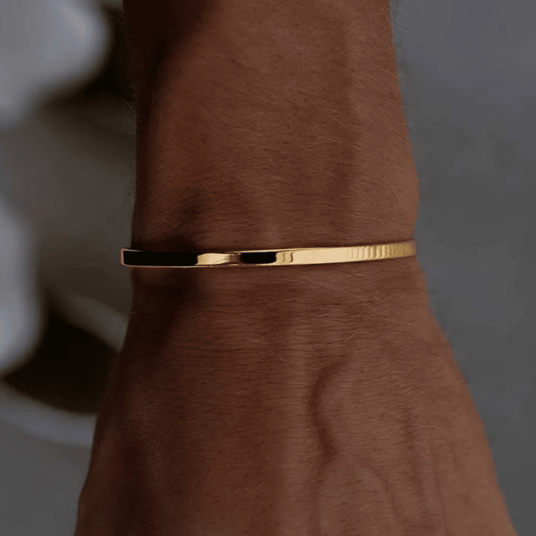 Bracelet ouvert homme acier inoxydable finition or 18K (1)