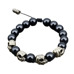 Bracelet perles noires têtes de mort