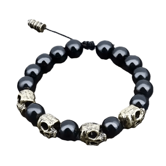 Bracelet perles noires têtes de mort (3)