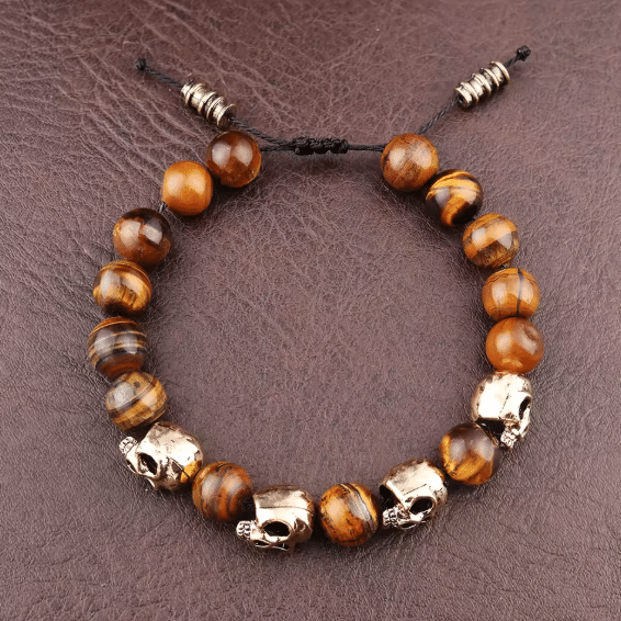 Bracelet perles noires têtes de mort (5)