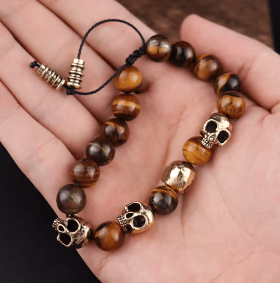Bracelet perles noires têtes de mort (6)