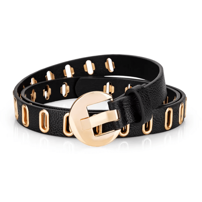 Ceinture boucle ronde dorée à œillets métallisés (2)