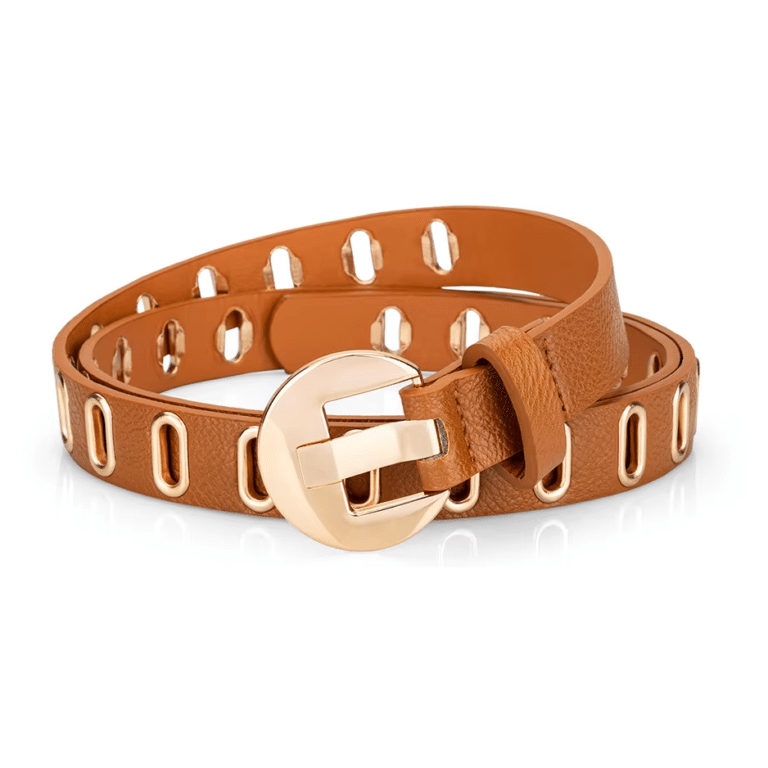 Ceinture boucle ronde dorée à œillets métallisés (4)