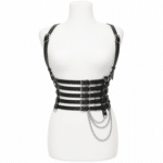 Ceinture corset harnais femme noire à chaînes argentées (2)