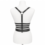 Ceinture corset harnais femme noire à chaînes argentées (3)