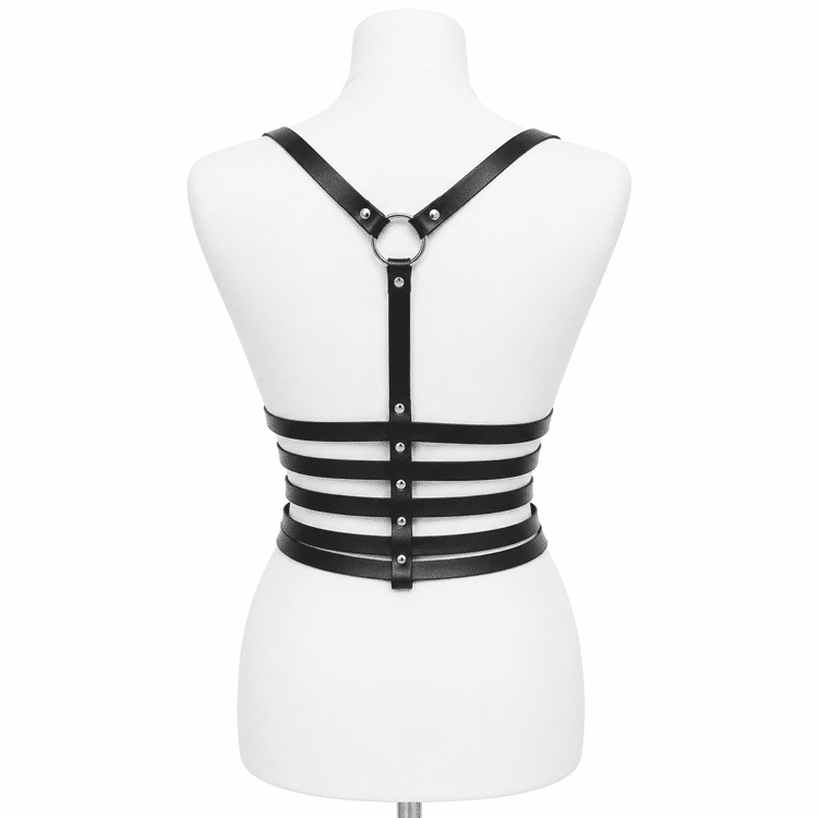 Ceinture corset harnais femme noire à chaînes argentées (3)