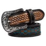 Ceinture cowboy cuir noir motifs américains old school (1)