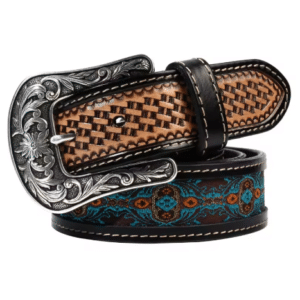 Ceinture cowboy cuir noir motifs américains old school