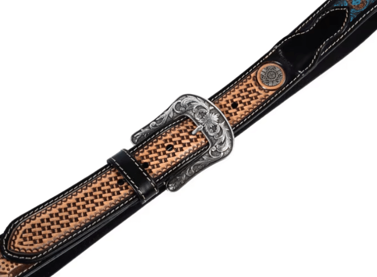 Ceinture cowboy cuir noir motifs américains old school (4)