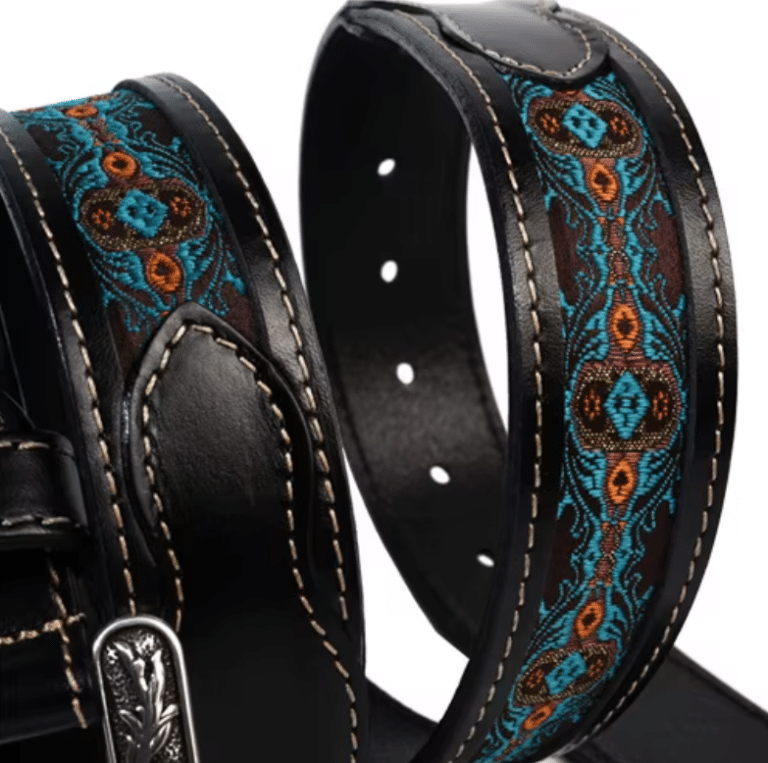 Ceinture cowboy cuir noir motifs américains old school (5)