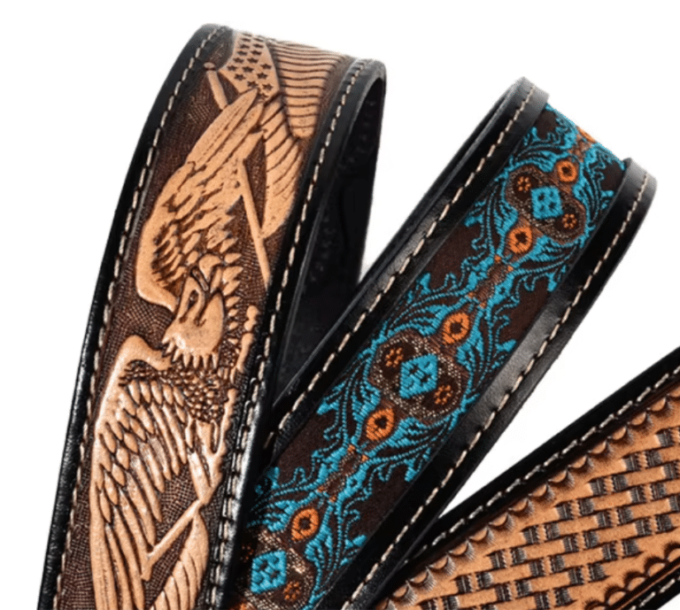 Ceinture cowboy cuir noir motifs américains old school (6)
