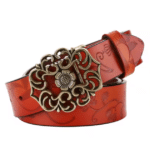 Ceinture cowboy femme cuir boucle métal florale dorée (1)